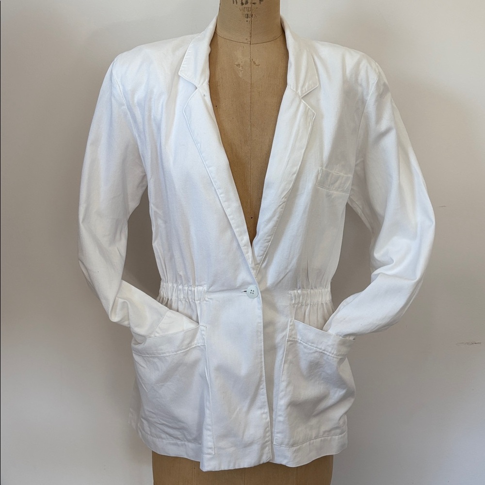 📌 Vintage American Legends cotton denim 80s cinch waist jacket shoulder pads M 6